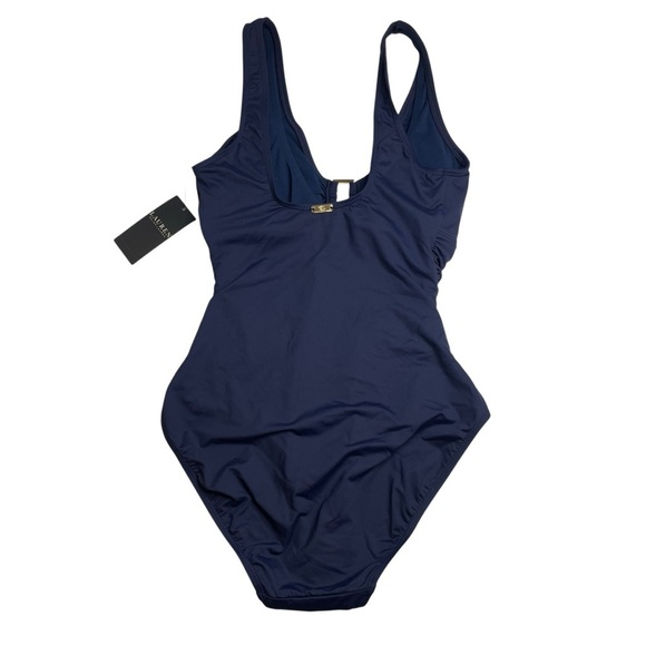 Lauren Ralph Lauren Shirred Ring-Front One-Piece Dark Navy Size 6 New - Picture 6 of 8